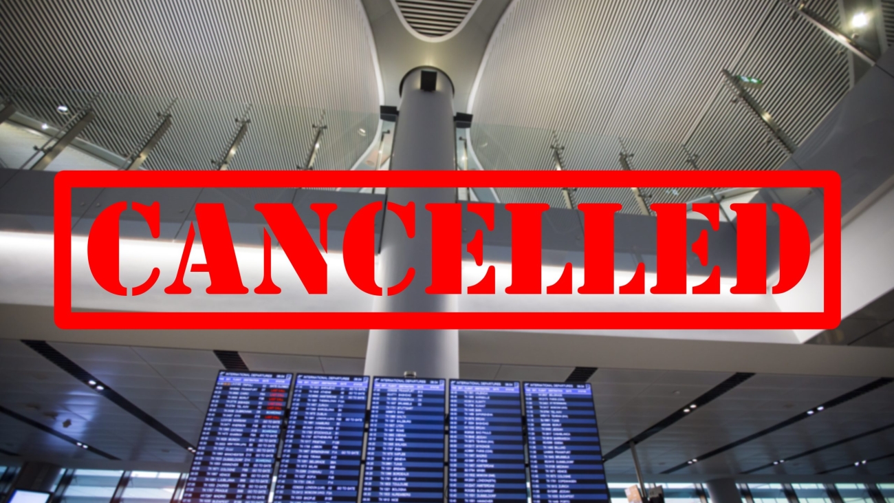 Cancelled flights due to coronavirus outbreak. Baned travels with airplanes.